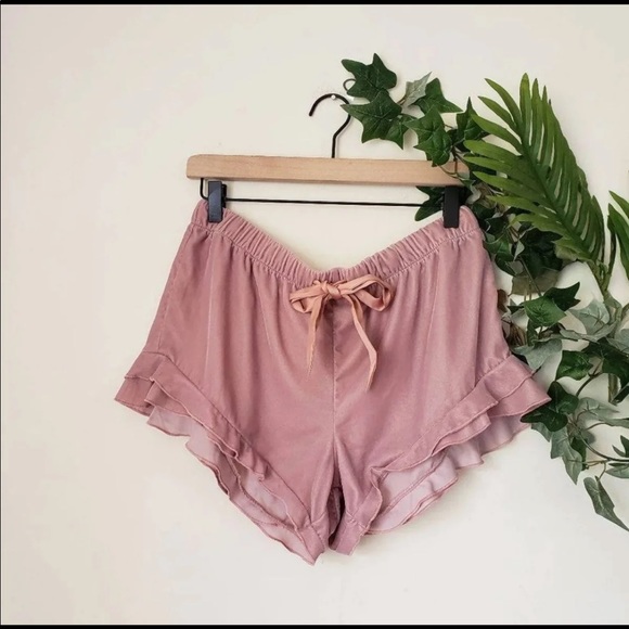 Velvet Ruffle Cami Shorts 2-Piece Pink Pajama Set - Picture 4 of 9